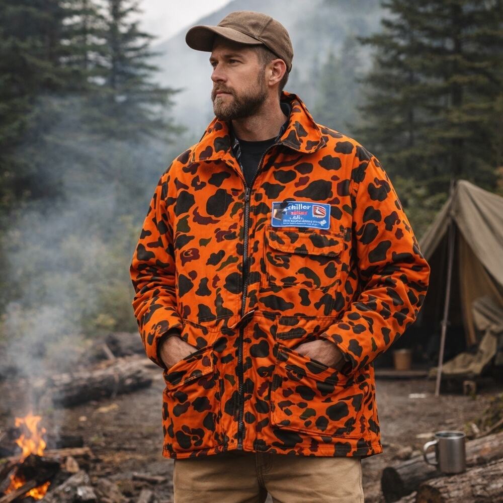 Chiller Killer By SafTBak Vintage Blaze Orange Camo Hunting Jacket USA Made